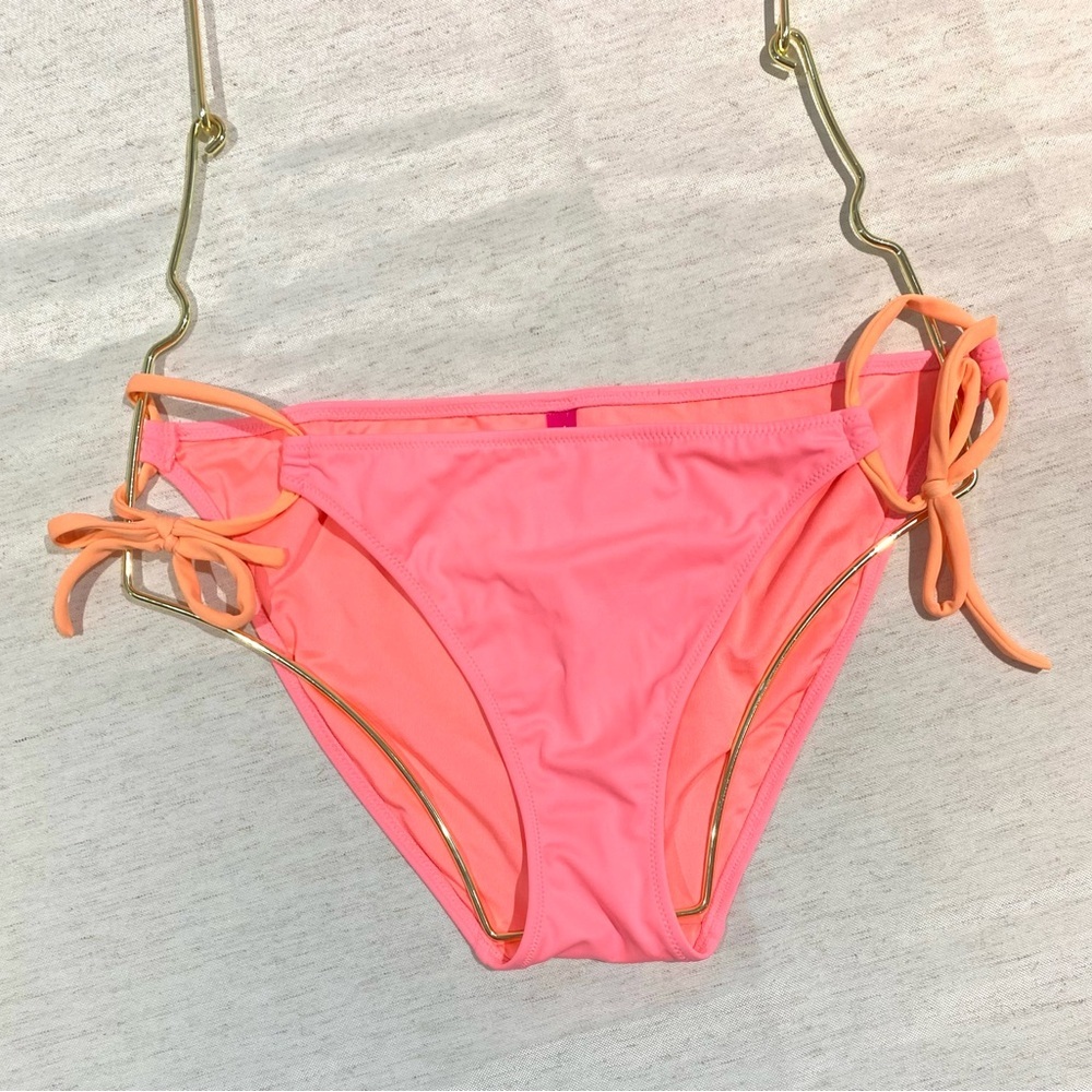 NWOT - Victoria's Secret Pink Bikini Bottom with Orange Adjustable Ties